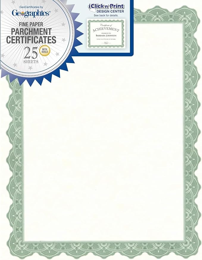 Geographics® 30% Recycled Blank Parchment Certificates, 8 1/2" x 11", Optima by Geographics