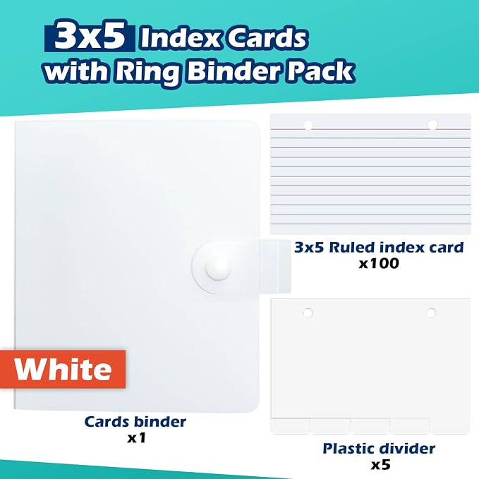 3x5 Lined Index Cards with Ring Binder Holder and Dividers, 100 Ruled Cards - Image 3