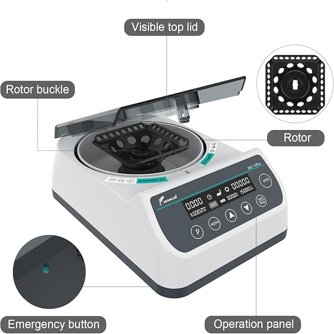 JOANLAB Lab High Speed Centrifuge Machine 12000rpm Bechtop Microcentrifuges 3 in 1 Rotor for 0.2/0.5/1.5/2mL Tube Capacity-DeskLoop Office