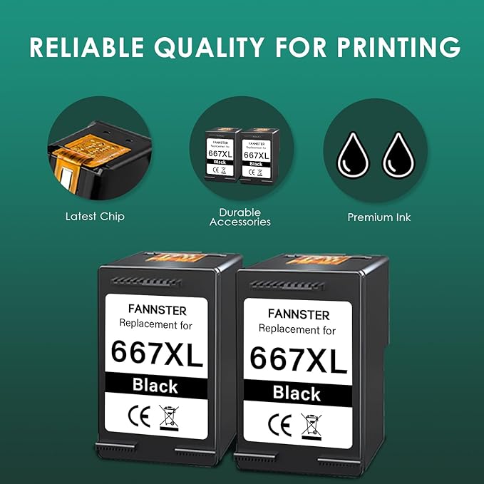 667XL 667 XL 667 Ink Cartridges Replacement for hp 667 Ink cartridges Black and Color Work for Deskjet Ink Advantage 1275 2375 2775, Deskjet Ink Advantage Plus 6075 6475 6476 (2 Black)-DeskLoop Office