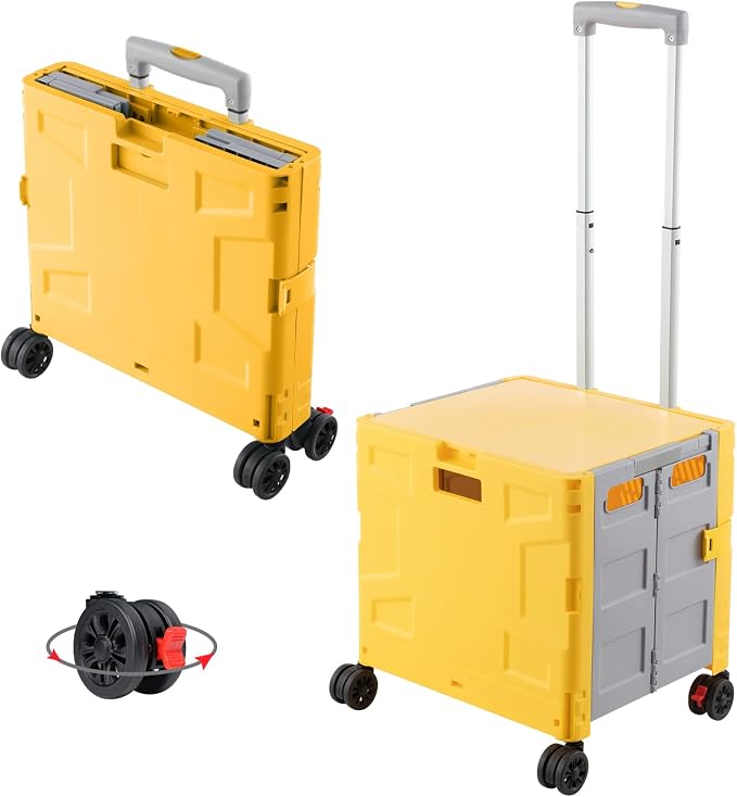 FELICON Folding Utility Cart Rolling Crate Handcart Basket Tote-Yellow+Gray | by FELICON