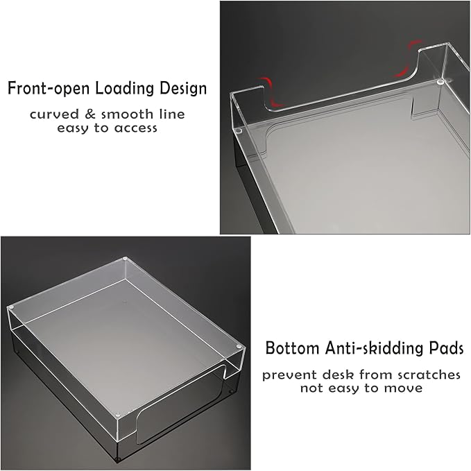 BTSKY 2 Pack Multipurpose A4 File Tray Clear Acrylic Desk Tray Organizer - Image 3
