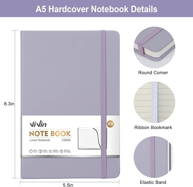 ViVin Lined Journal Notebooks, 3 Pack, 192 Pages, Medium 5.5 x 8.3 inch - Image 2