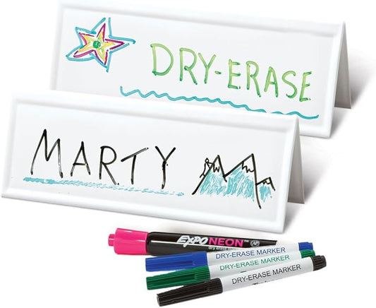 Trainers Warehouse Heavy Duty Premium Space-Saver Reusable Name Cards, White, Dry-Erase Tent, 8.75" x 3" (100)