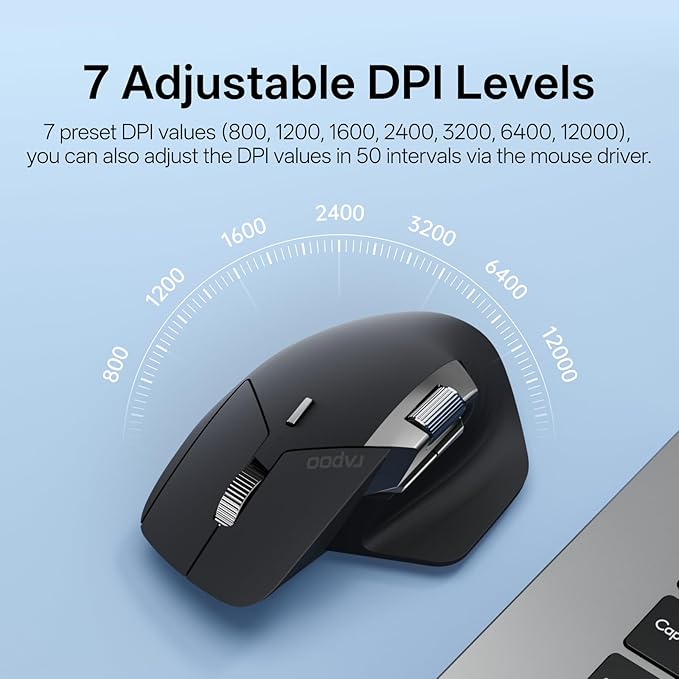 Rapoo MT760 PRO Wireless Mouse, NearLink + Bluetooth 5.0 Multi-Device, 12K DPI, 2K Polling, Ergo for Work & Gaming, 11 Programmable Buttons, On-Board Memory, Quiet Clicks, USB-C, 120 Days Battery Life-DeskLoop Office