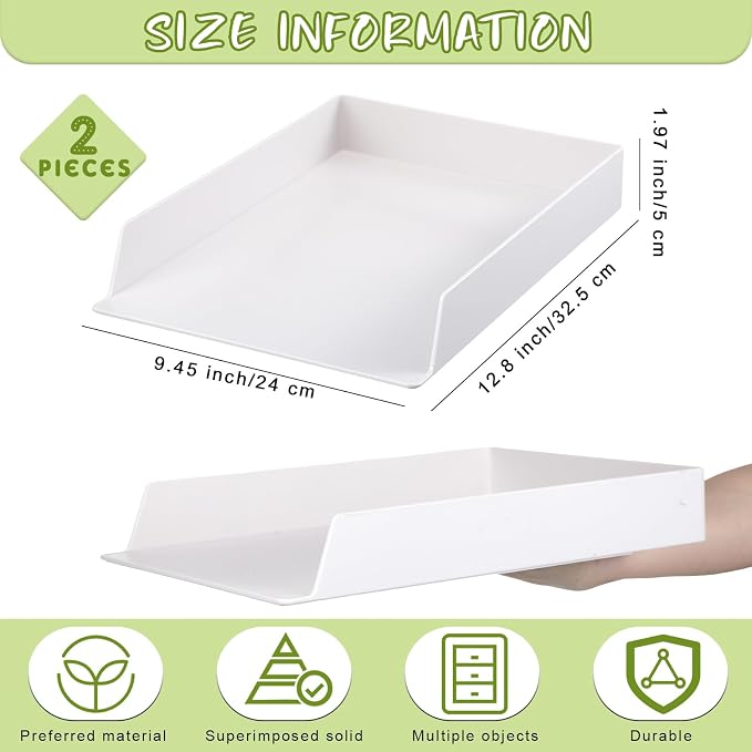 2 Pcs Stackable Desk Organizer Trays Rectangular Plastic Desk Holder Desktop - Image 3