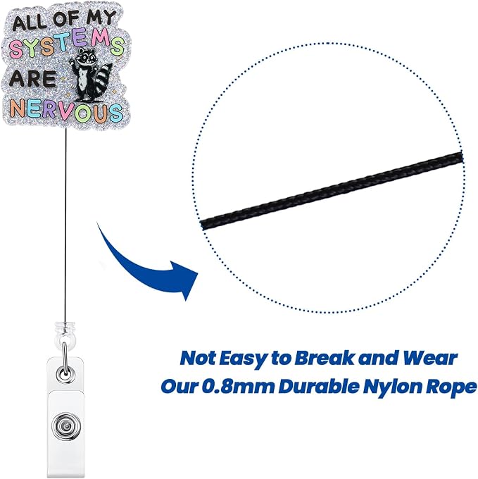 All of My Systems are Nervous Funny Nurse Badge Reel, Cute Raccoon Retractable - Image 5