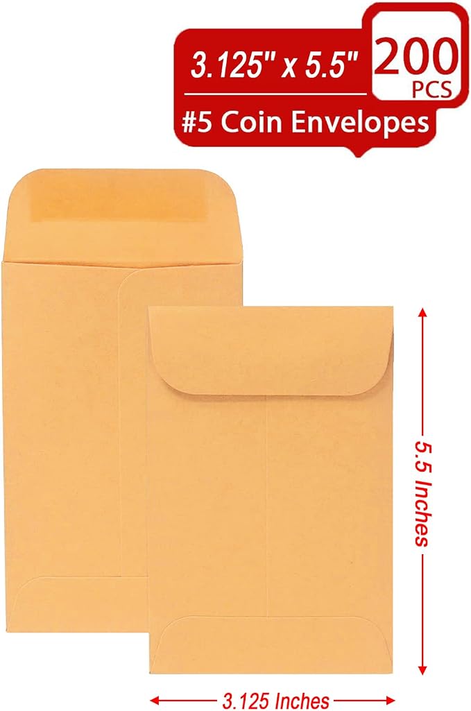 Xxcxpark 200PCS #5 Coin Envelopes 3.125x5.5 inches Brown Kraft Envelopes - Image 3