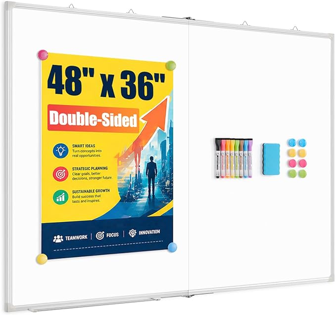 48" x 36" White Board Dry Erase, Double-Sided Foldable Magnetic Whiteboard by AMUSIGHT