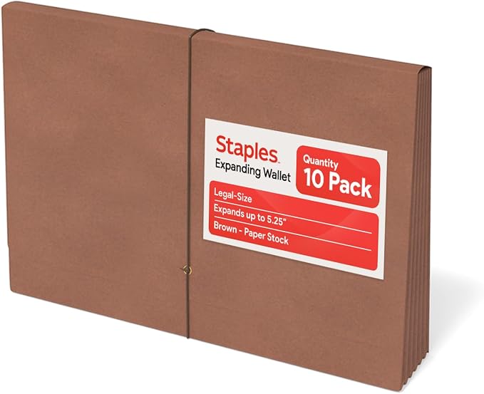Staples Expanding Wallet, Legal Size, Holds Oversized Documents – 10/Pack by Staples