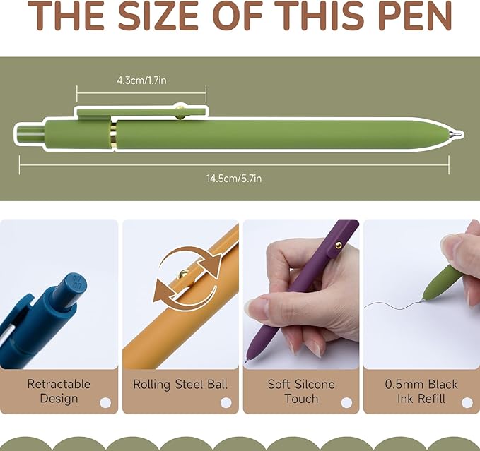 Gel Pens, 6 Pack Gold Retro 0.5mm Black Ink Pens Fine Point Smooth Writing Pens for School Office Supplies, Gifts for Women Girls-DeskLoop Office