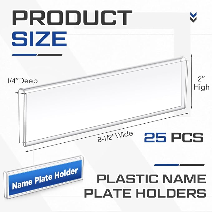 Wonderjune 25 Pack Plastic Cubicle Name Plate Holder 8.5" Wide x 2" High Glass - Image 3