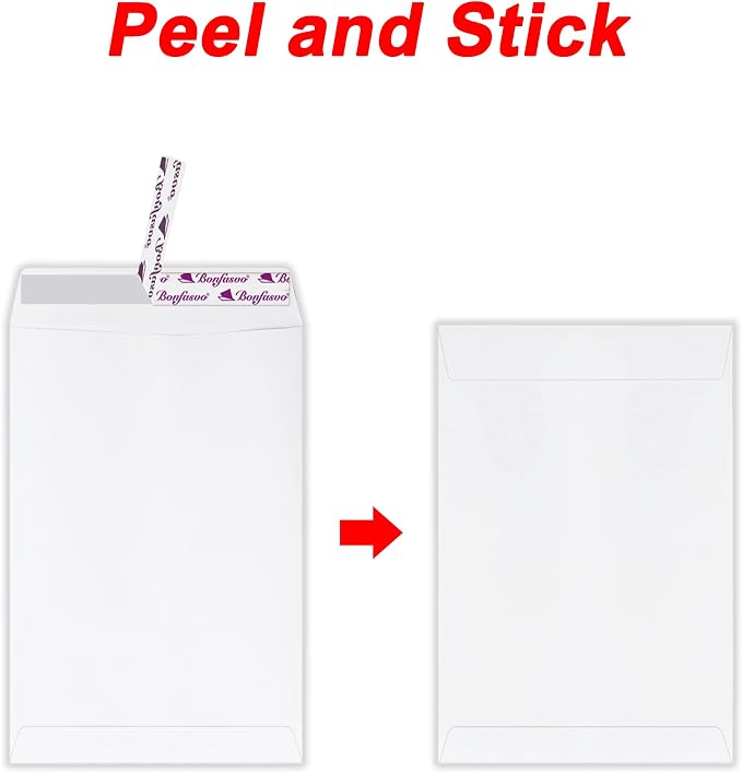 Bonfasvo 300 Pack 9x12 White Catalog Envelopes Peel & Seal Security Mailing - Image 3