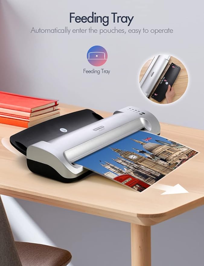 Laminator Machine, SINOPUREN 13-inch Thermal Laminator, with Paper Trimmer, Corner Rounder, 10 Pouches Sheets, Quick Warm-Up, Cold and Hot Laminating for Home/School/Office-DeskLoop Office