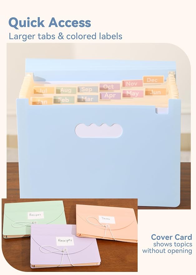 SortRax Accordion File Organizer 12 Pockets, Monthly Bill Receipt Tax Organizer - Image 4