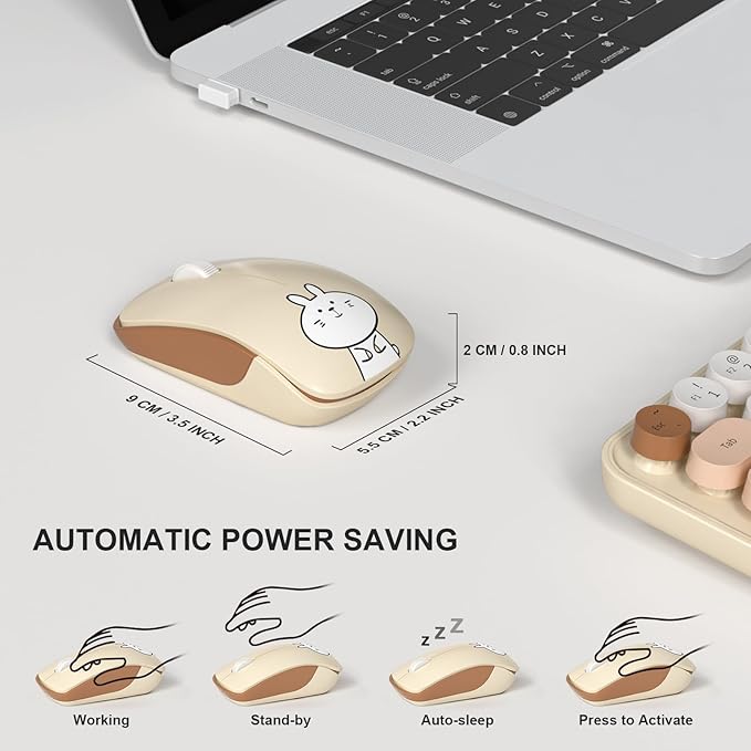 FOPETT Wireless Keyboard and Mouse Cute Mouse and Keyboard 2.4G Wireless Keyboards with Colorful 68 Keys Typewriter Retro Round Keycap for PC, Laptop,Tablet,Computer Windows - Milk Tea Colorful-DeskLoop Office