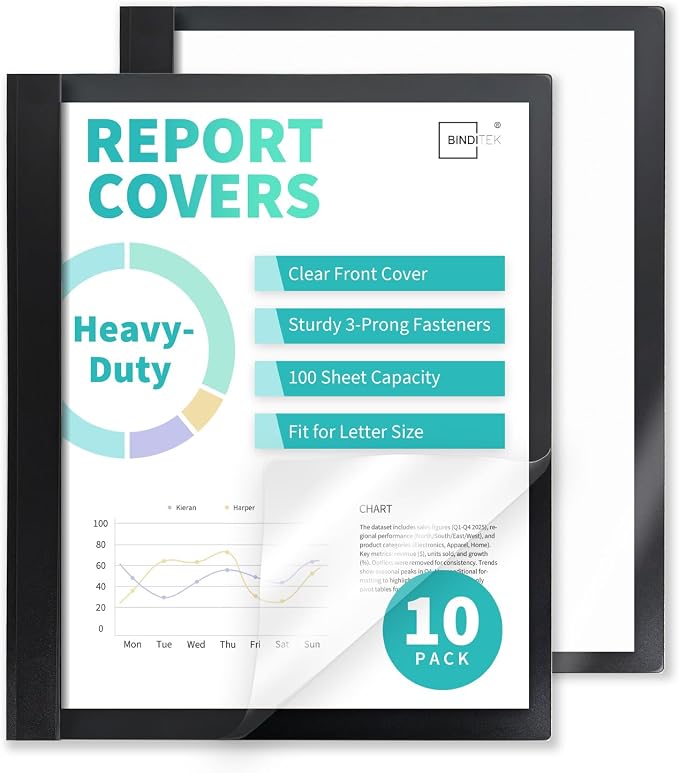 Binditek 10 Pack Heavy-Duty Clear Front Report Covers by Binditek
