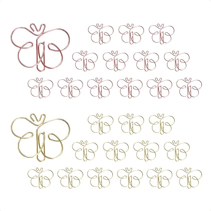 OWLFAVO 28pcs Jumbo Butterfly Shape Cute Paper Clips Rose Gold and Yellow Gold by OWLFAVO