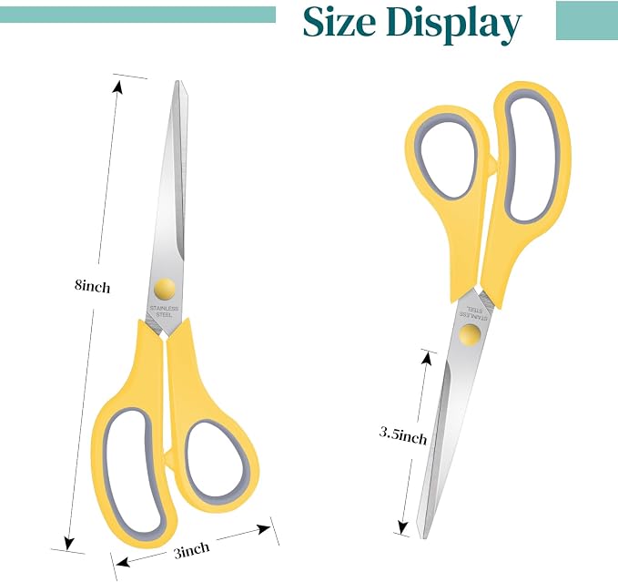 9 Packs 8" Sewing Craft Scissors Bulk, All Purpose Stainless Steel Scissors - Image 3