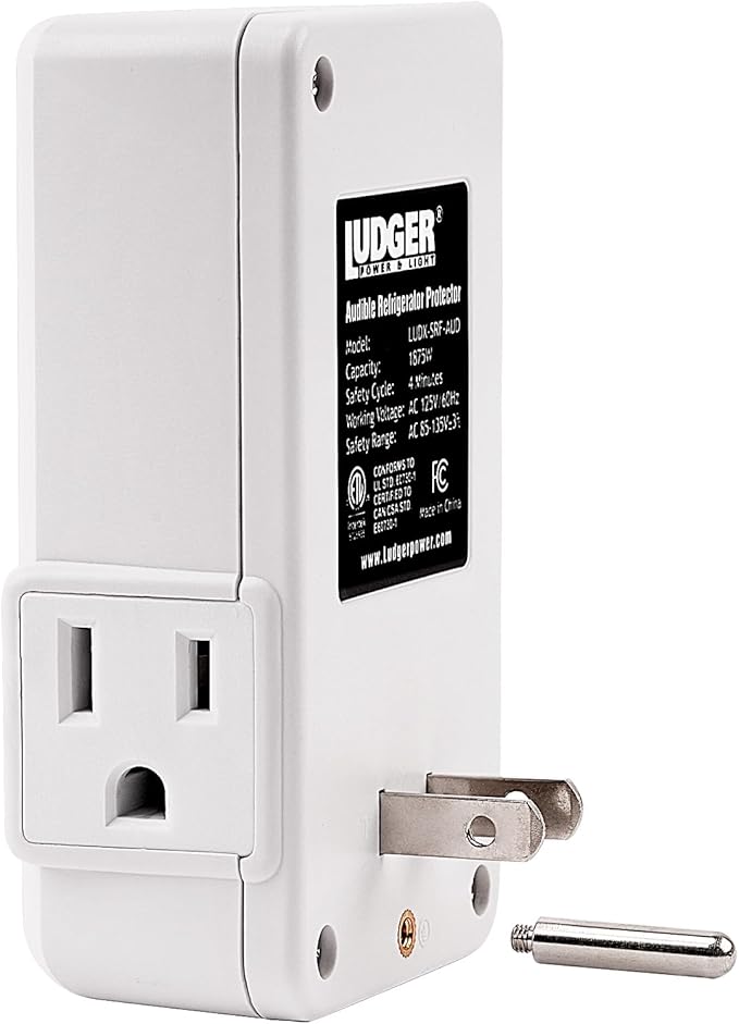 Ludger Power Surge Protector for Appliances (LUDX-SRF-AUD), ETL Certified, Appliance Surge Protector Refrigerator 90 Degrees, Connects to All Types of AC, Unique Side Socket, Audible Alarm-DeskLoop Office
