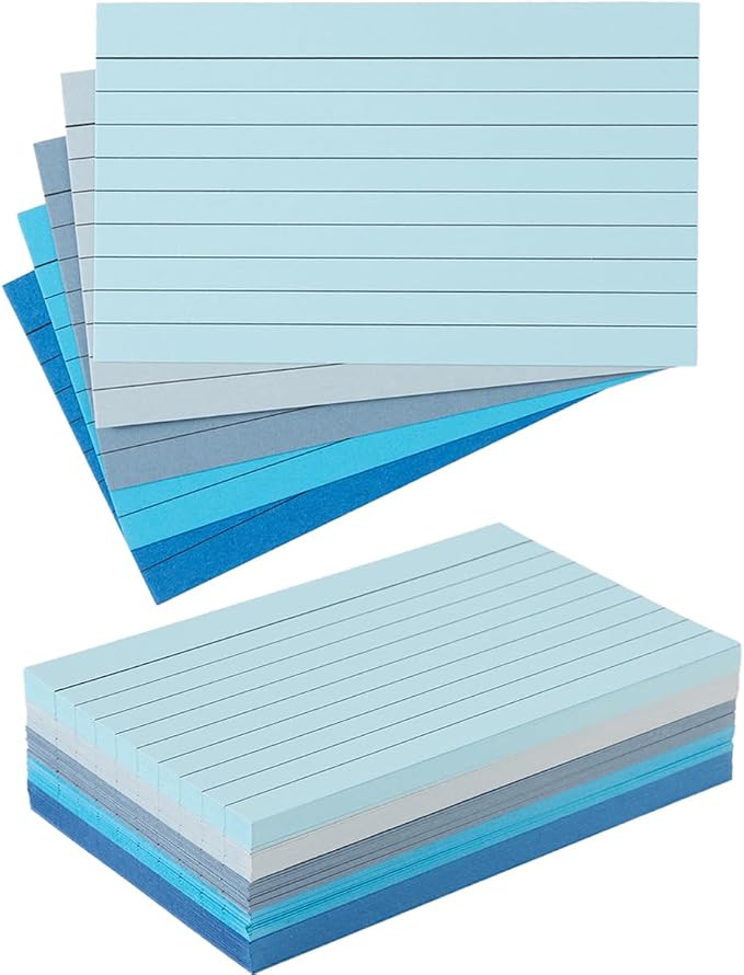 100 Sheets 3x5 Colored Ruled Note Cards Index Cards, 5 Blue | 250 GSM Heavy by Topeen