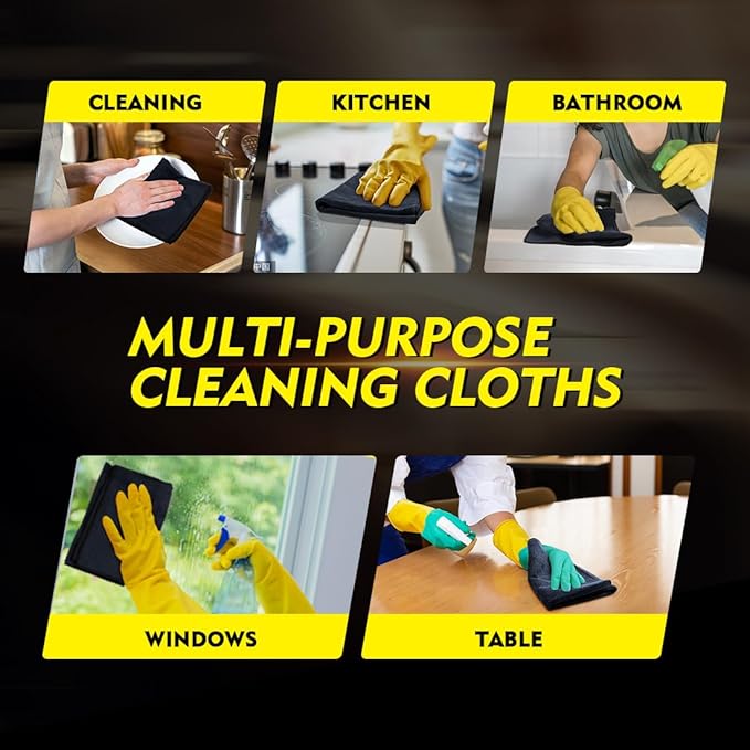 HOMEXCEL Microfiber Cleaning Cloths 12 Pack, Premium 16 x 16 inch Microfiber Towel for Cars, Ultra Absorbent Car Washing Cloth, Lint Free Streak Free Wash Cloths for Car, Kitchen, and Window, Black-DeskLoop Office