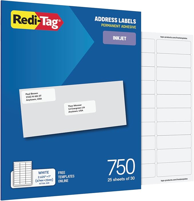 Redi-Tag Address Labels, 750 Blank, by Redi-Tag