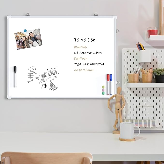 MaxGear White Board for Wall, Includes 3 Dry Erase Markers 4 magnets Double - Image 3