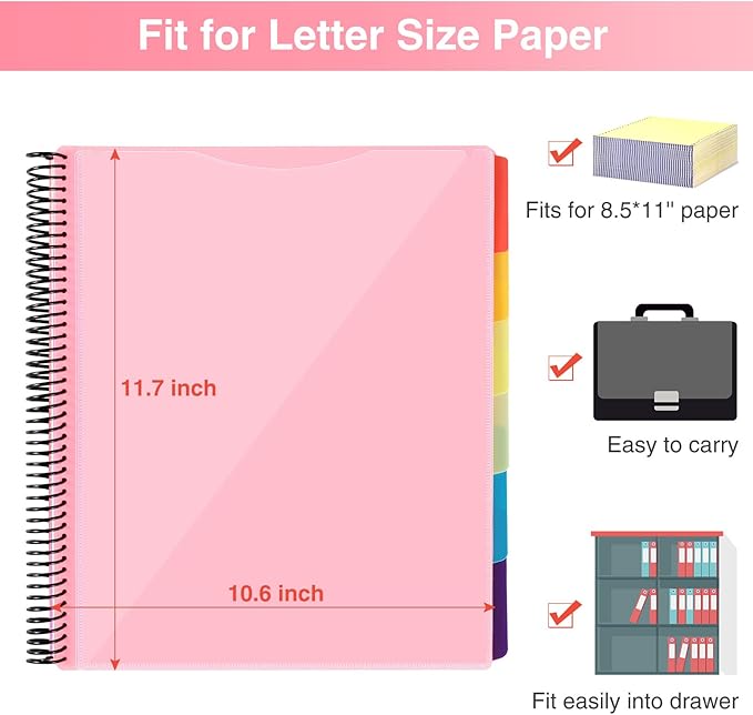 Forvencer 12 Pocket Project Organizer, 1/6-cut Tab Binder Organizer - Image 6