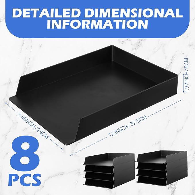 Wenqik 8 Pcs Stackable Paper Trays Rectangular Plastic Desk Holder Desktop - Image 2