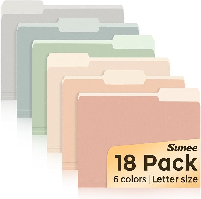 SUNEE File Folders, 18 Pack Manilla Folders 8.5 x 11, Colored Folder Office by SUNEE