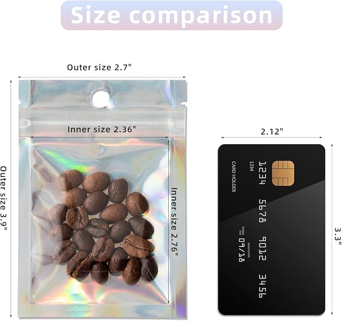 100Pcs Holographic Packaging Bags, 2.7x3.9 inch Resealable Foil Pouch Mylar - Image 2