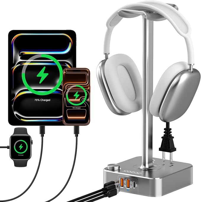 Headphone Stand with PD Fast Charger & QC3.0, Gaming Headset Holder with 3 USB by COZOO