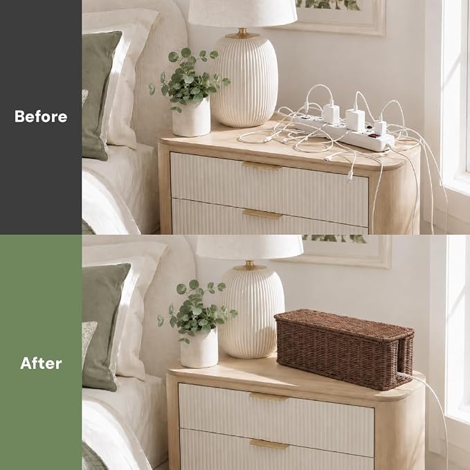 Cable Management Box, Handmade Rattan Cable Organizer - Image 5