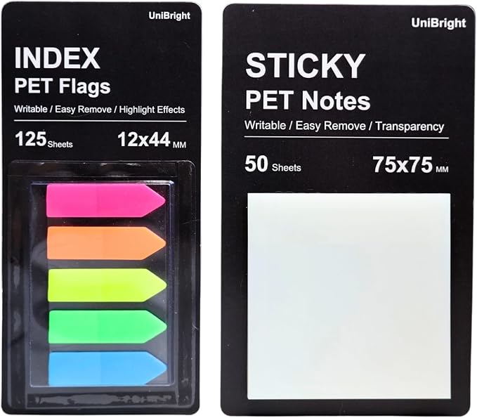 UniBright 175 pcs Arrow Page Tabs & 3x3 Inch Transparent Sticky Notes, Sticky by UniBright