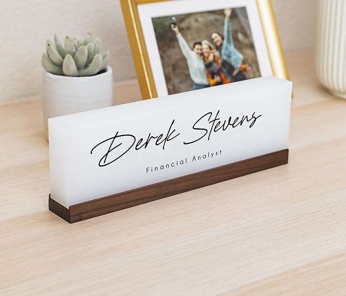 Personalized Acrylic Name Block w/Wooden Base - Image 2