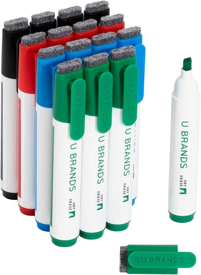 U Brands Dry Erase Markers Chisel Tip Set, 16 Pack, Low Odor Ink, Dry Erase by UBrands