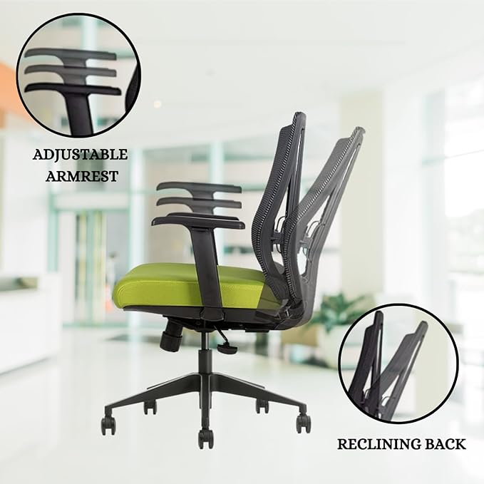 Ergonomic Office Chair - Breathable MESH - Back Adjustable Lumbar Support with 3-D ARMRESTS TILT Function and 360-DEGREE Swivel Wheels Comfortable Wide SEAT - Home Office Chair (Green) (Pack of 1)-DeskLoop Office