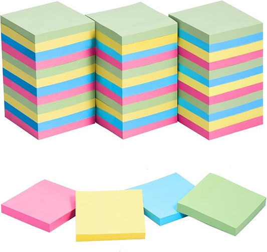 HappyHapi Sticky Notes 3x3 Inches Bulk 36 Pack 3600 Sheets Colored Self-Stick Pads, 100 Sheets/Pad, 4 Bright Colors (Yellow, Green, Pink, Blue) for Office Supplies, School, Home-DeskLoop Office