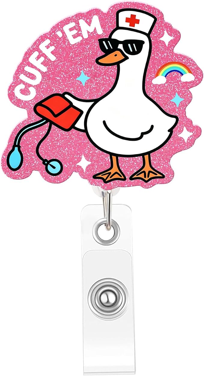 Funny Nurse Badge Reel, Cuff 'Em Goose Badge Holder by Mahrokh