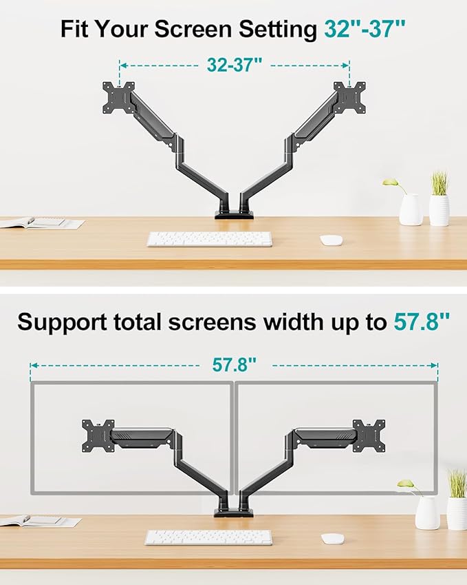 Dual Monitor Desk Mount - Adjustable Monitor Arm for 2 Monitors up to 32 inches/19.8 lbs, Double Monitor Desk Stand VESA Bracket with C-Clamp & Grommet Mounting, Swivel Computer Screen Mount, Freelift-DeskLoop Office