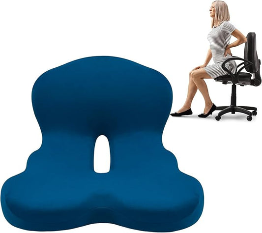 Buttocks Cushion for Office Chair Memory Foam Seat Pad for Butt Support Tailbone Relief Ergonomic Chair Cushion for Home Car Travel or Work (Navy Blue)-DeskLoop Office