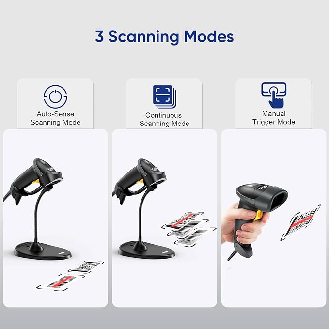 Eyoyo Handheld 2D Barcode Scanner with Gooseneck Stand, Automatic USB Wired QR Code Scanner Bar Code Reader Support Screen Scanning for PC POS System Library Store Supermarket Check-Out, Inventory…-DeskLoop Office