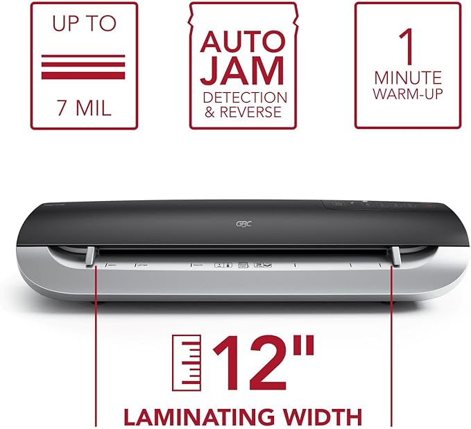 GBC Thermal Laminator Machine, Fusion 3100L, 12 Inch, 1 Min Warm-up, 3-7 Mil, with 30 EZUse Laminating Pouches for Home, Office and Classroom, Black (1703076)-DeskLoop Office