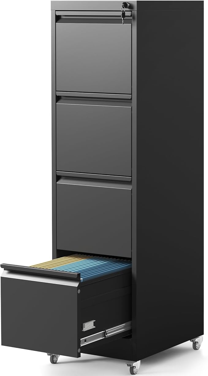 4 Drawer Mobile File Cabinet, Filing Cabinet Home Office for Letter, Legal Size, Black-DeskLoop Office