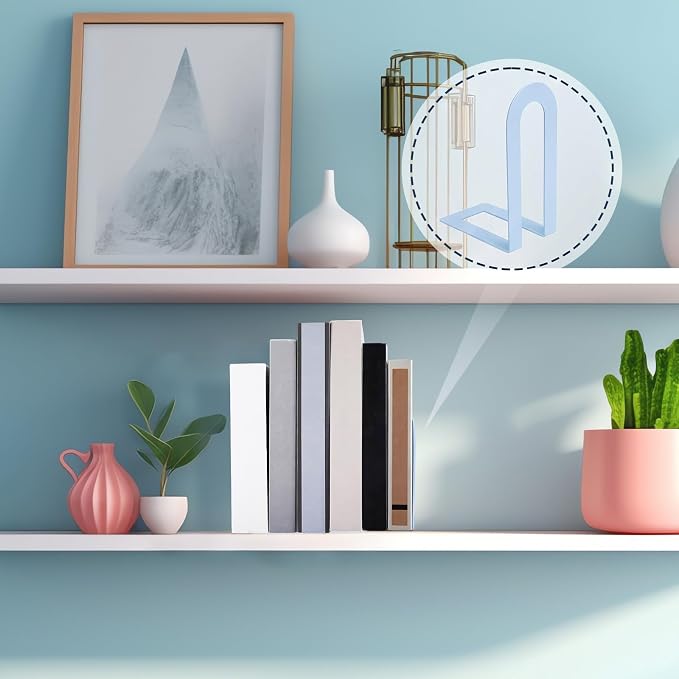 Chunful 6 Pcs Metal Book Ends for Shelves Modern Bookends Decorative Book Shelf - Image 6