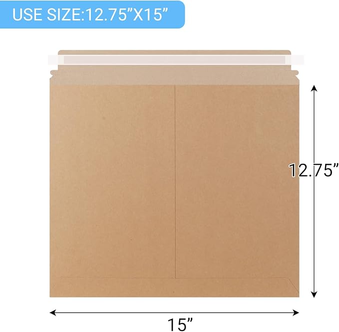 zmybcpack 25 Pack 12.75x15 inch Kraft Rigid Mailer Self Seal Photo Document - Image 2