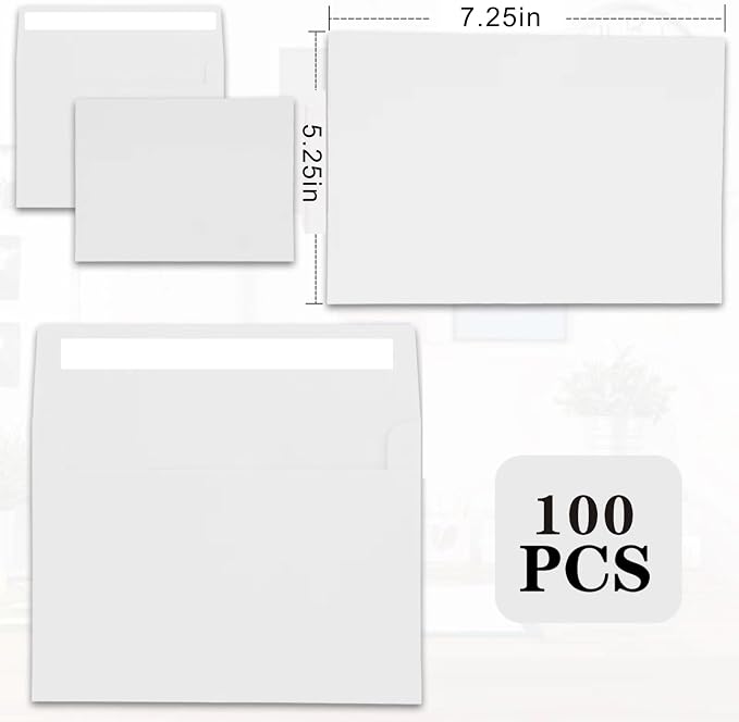 100Packs A7 White Envelopes 5x 7 Inch Card Envelopes, Self Seal - Image 2