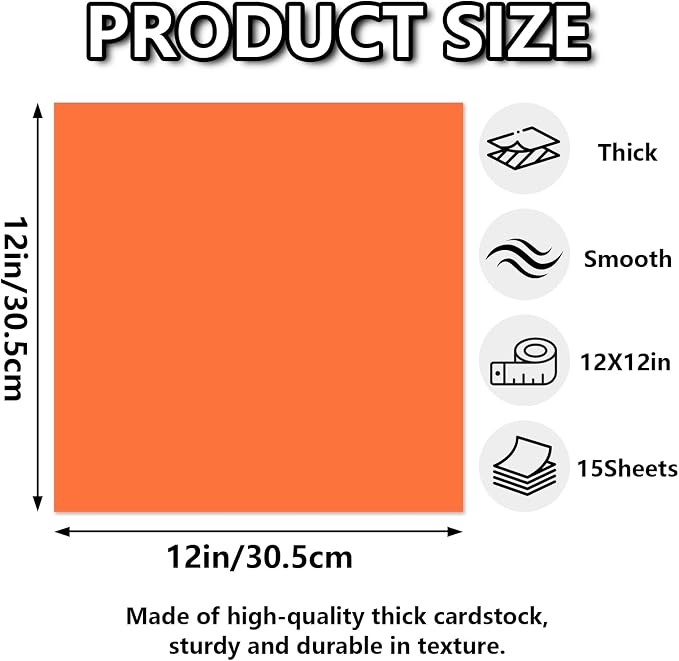 15 Sheets Orange Cardstock 12"x12", 250gsm/90lb Heavyweight Cover Cardstock - Image 2