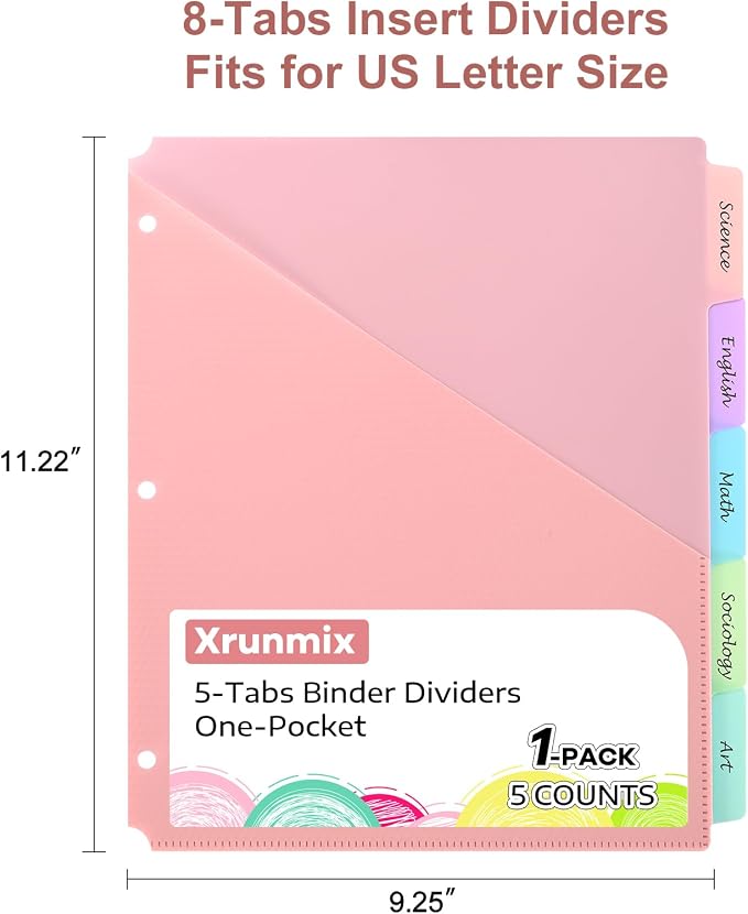 5 Tabs Dividers with Pockets for 3 Ring Binder, Binder Dividers with Tabs for - Image 2